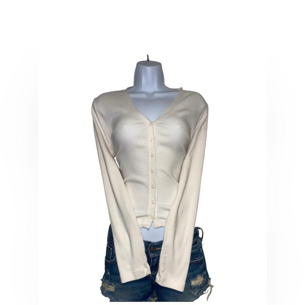Vintage express white ribbed button up cardigan